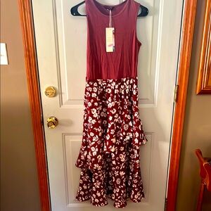 NWT Dokotoo burgundy / floral tank summer  dress with slit sz small